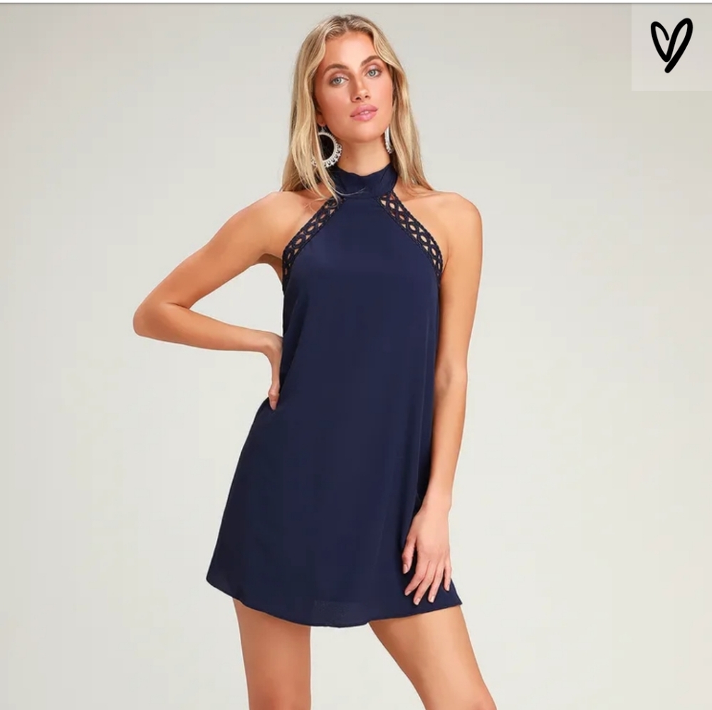Any Sway, Shape, or Form Navy Blue Lace Halter Dre